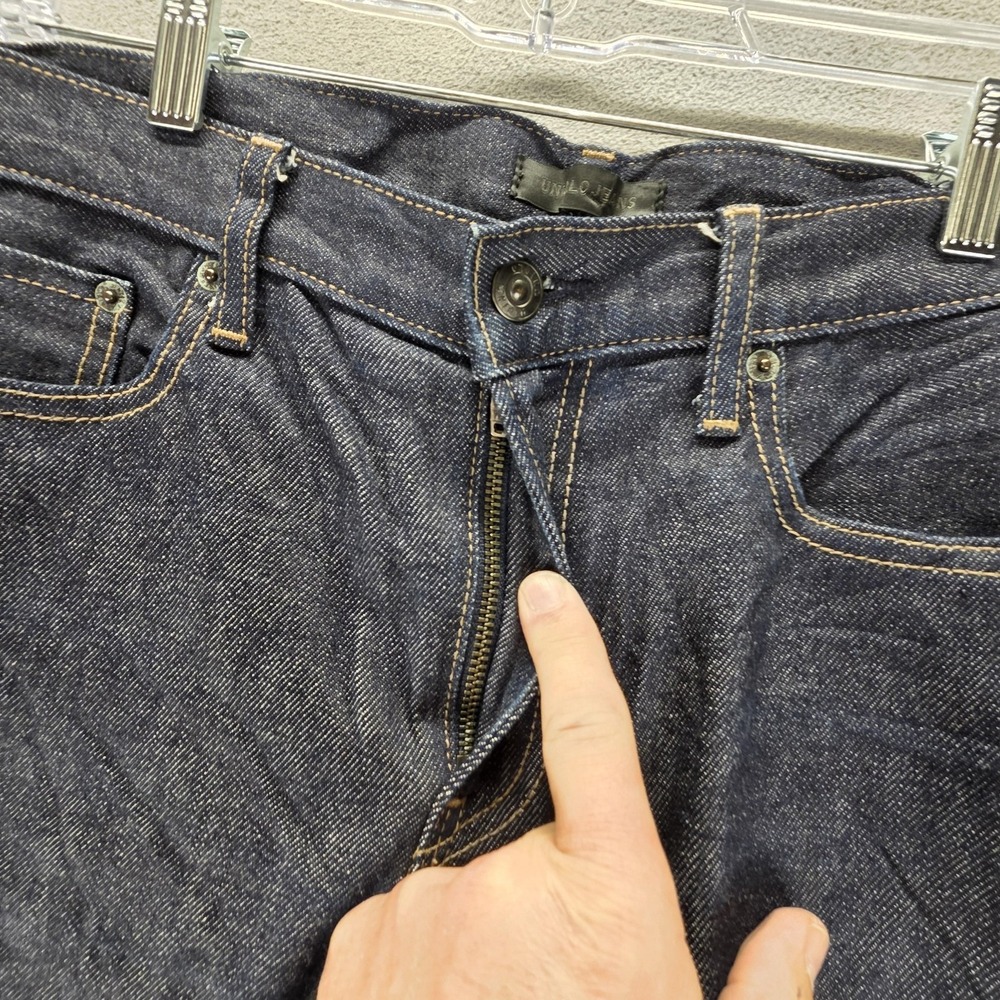 Selvedge Jeans Mens 33x24 Blue Uniqlo Slim Straight Low Rise Kaihara Denim - Picture 14 of 16